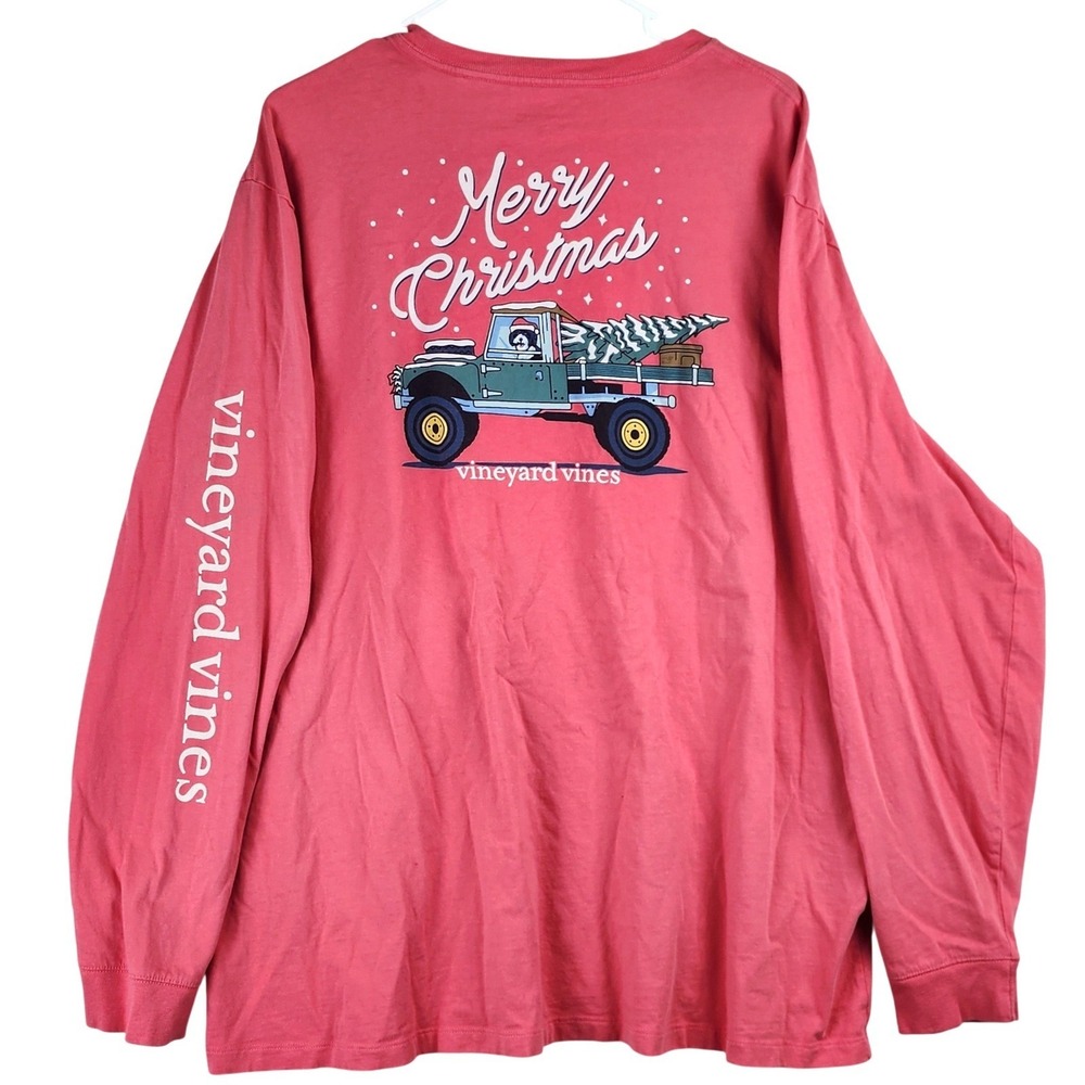 Vineyard Vines Merry Christmas Truck T-Shirt Mens XXL Red Holiday Preppy Pocket